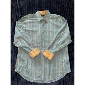 ROBERT GRAHAM Women's‎ Long Sleeve Stripe Shirt Roll Cuff Size 2XL